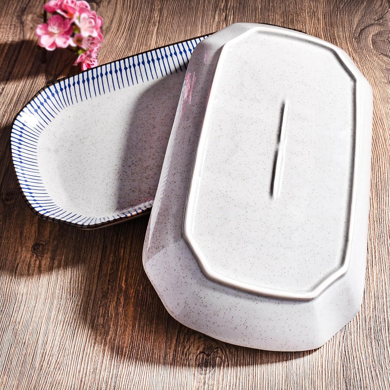 Japanese Ceramic Sushi Plate Set of 2, 11.8 Inch Rectangular Serving Tray