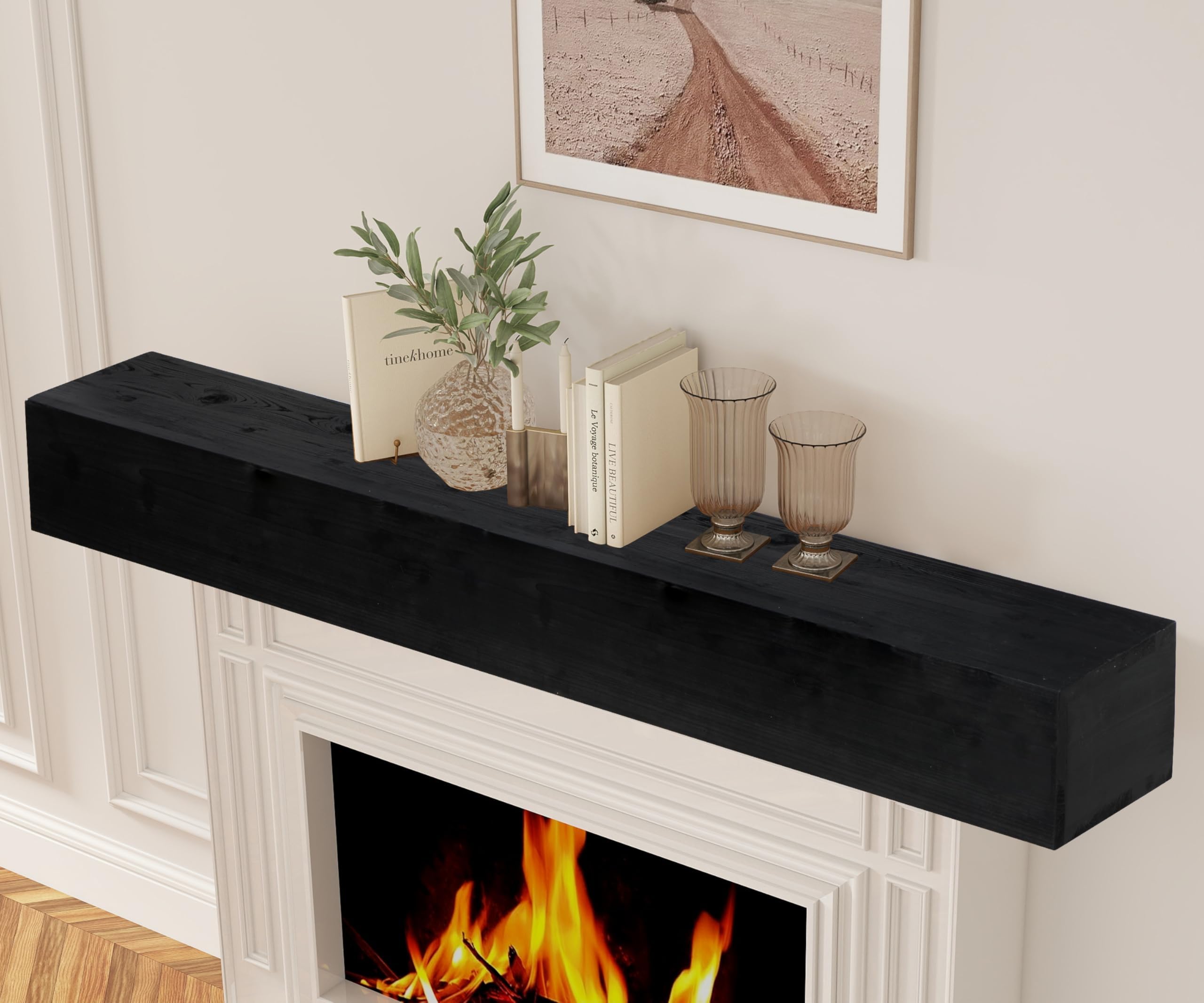 Mederlo 48"×9"×6" Rustic Wood Fireplace Mantel | Wall-Mounted & Floating Shelf for Home Decor