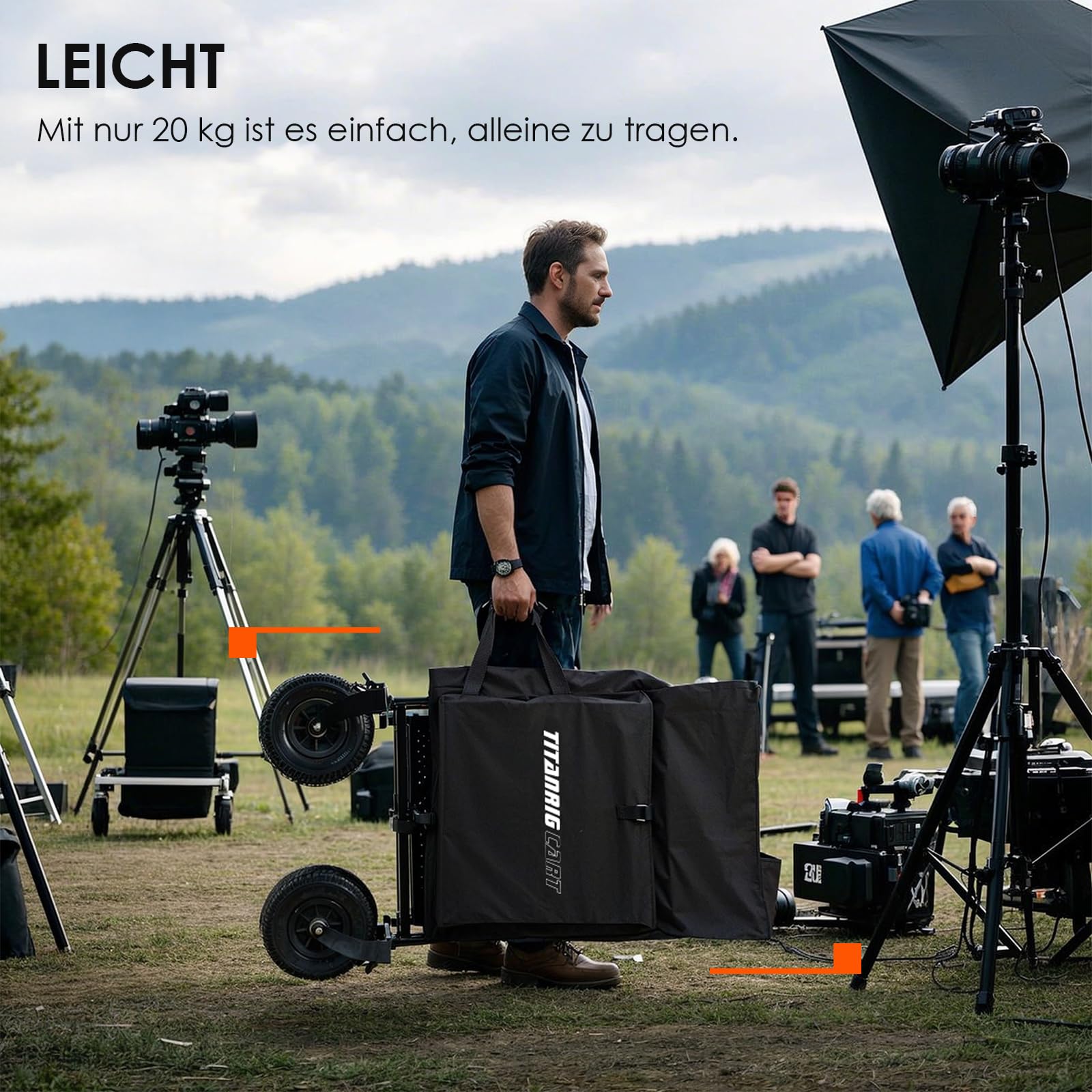 TARION Faltbarer Kamerawagen Filmwagen Fotowagen– Robuster Kamera Rollwagen mit Schwenkrädern, Hohe Tragkraft für Film, Studio & Bühne – Profi Videowagen für Fotografen & Filmemacher Titanrig Cart