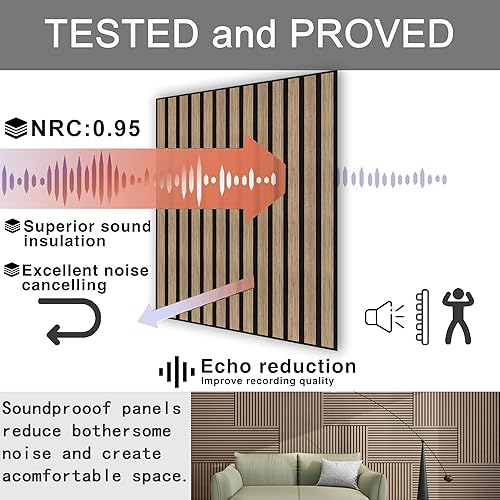 Miniatura 6 de 4 paneles acústicos de listones de madera, panel de madera estriada 3D absorbente de sonido para pared y techo, paneles decorativos a prueba de