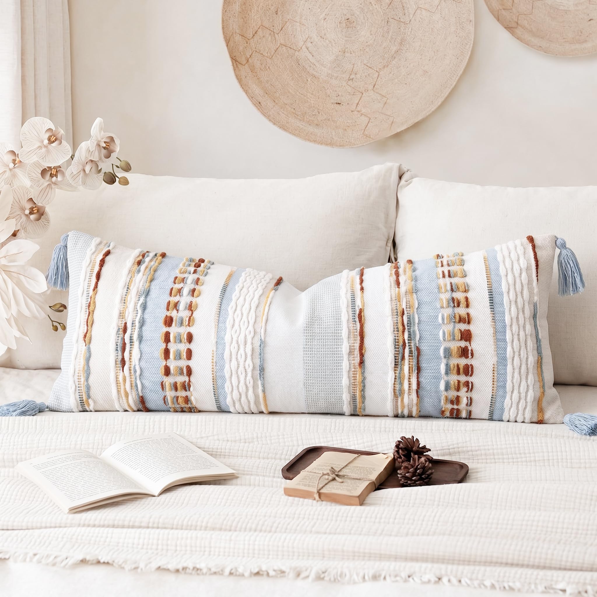 NUYECY Chenille and Cotton Long Pillow for Bed 14x36