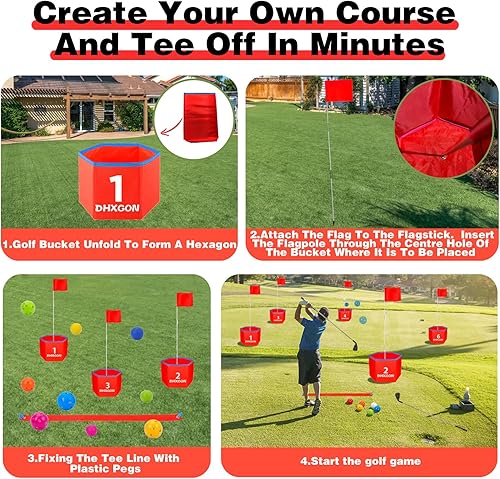 Miniatura 3 de Juego de golf para patio trasero con 2 palos, campo de golf portátil de 6 agujeros, juego de astillado de golf al aire libre para familias y