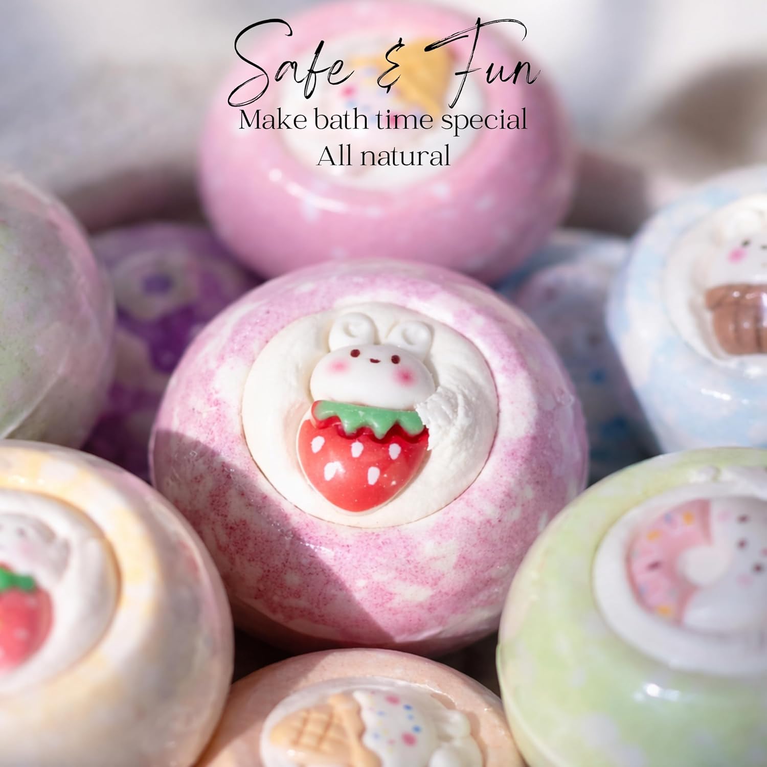 EvolutionUSA 12pc Bloom Bath Bombs with Toys, Adorable Girl Bath Bomb Set, Bubbly Kids Bathbombs, Fizzy Bath Ball, Kids Bath Bombs for Girls, Childrens Bath Bomb Set Easter, Birthday Gift