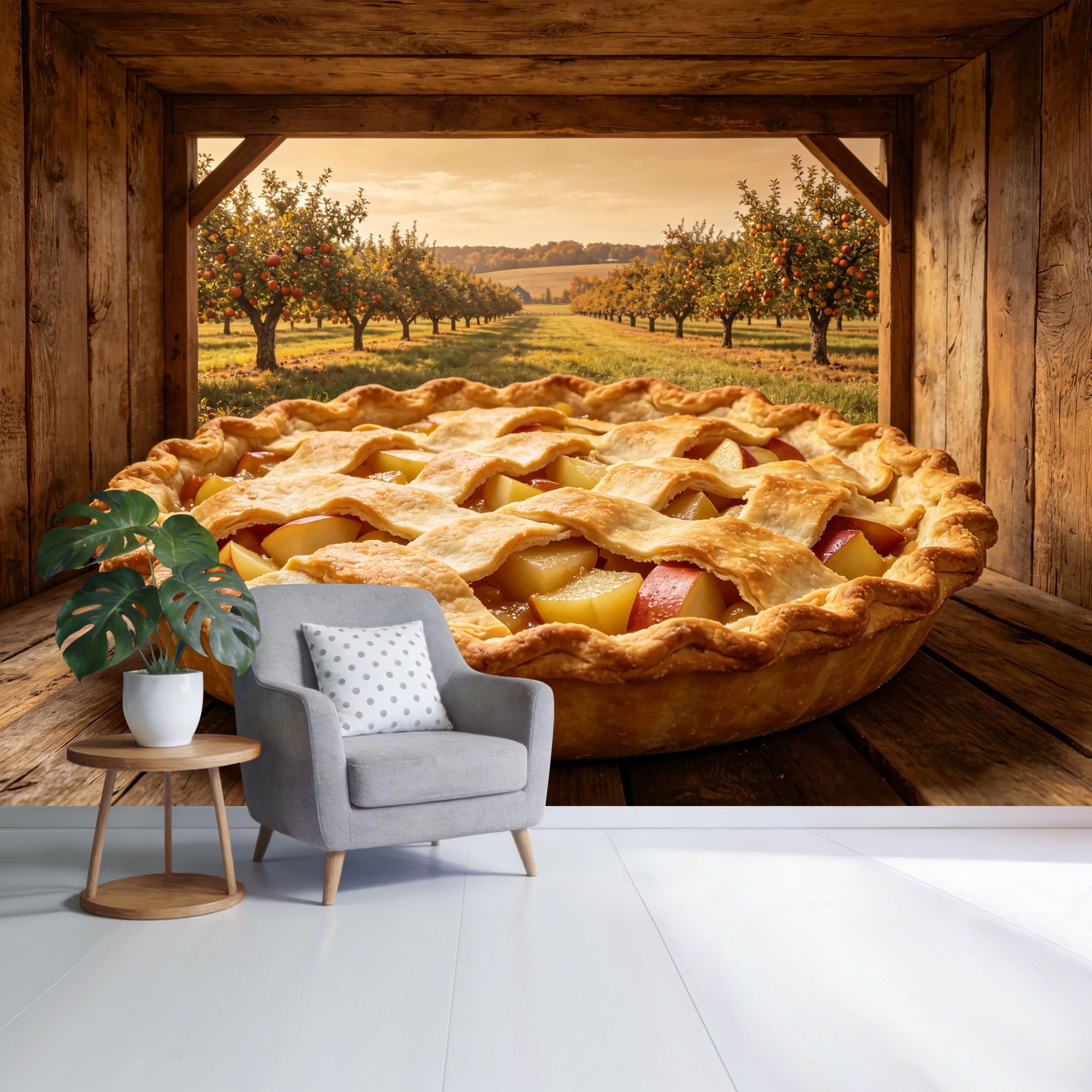 Custom Size Wall Mural Rustic Apple Orchard Harvest Pie Farmhouse Landscape SelfAdhesive Wall Fabric Removable Wallpaper for Home Office Decor