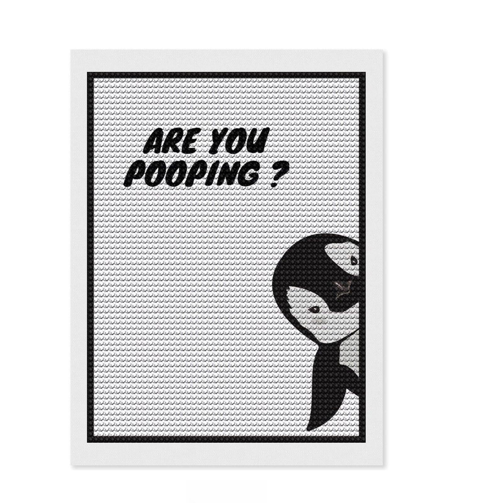 Junmoney Penguin are You Pooping Round Drill Diamond Painting 12"x16", Sparkling Round Gems, Creative Leisure Activity, Home Wall Decor