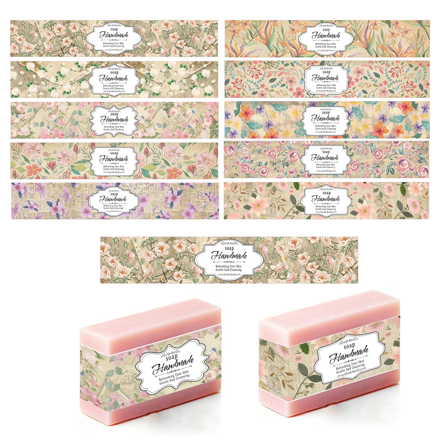 80Pcs Vintage Soap Wrappers - Flower Handmade Soap Wrap Tags Paper Kraft Paper Bands Vertical Soap Tag Sleeves Covers For Christmas Valentine's Day Packaging Supplies (vintage style)