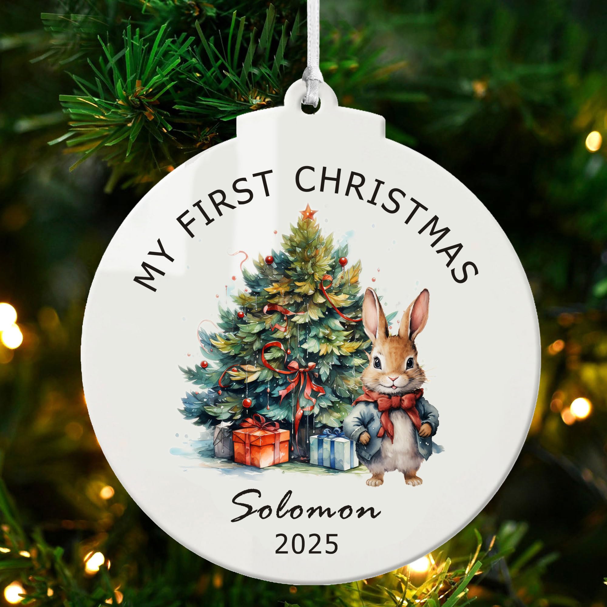 Personalised Babys First Christmas Bauble 2025, Baby 1st Christmas Bauble, Personalised Xmas Baubles, Custom Xmas Tree Decorations Ornaments for New Baby Toddler Boy Girl(Round, Design 2)