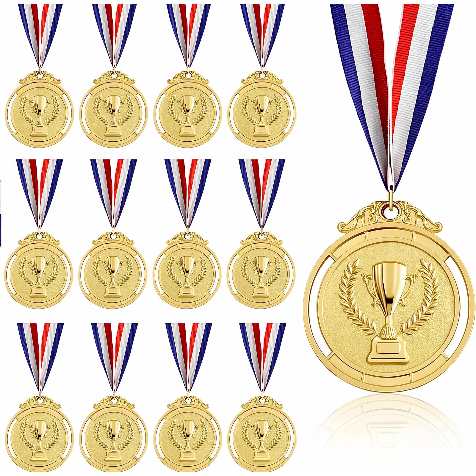 12 Pezzi Medaglie, Medaglia in Metallo, Medaglia d'oro per Compleanno Bambini, Medaglie Vincitore Oro, Medaglia d'oro in Metallo con Nastro, per Bambini, Adulti, Calcio, Souvenir Sportivo