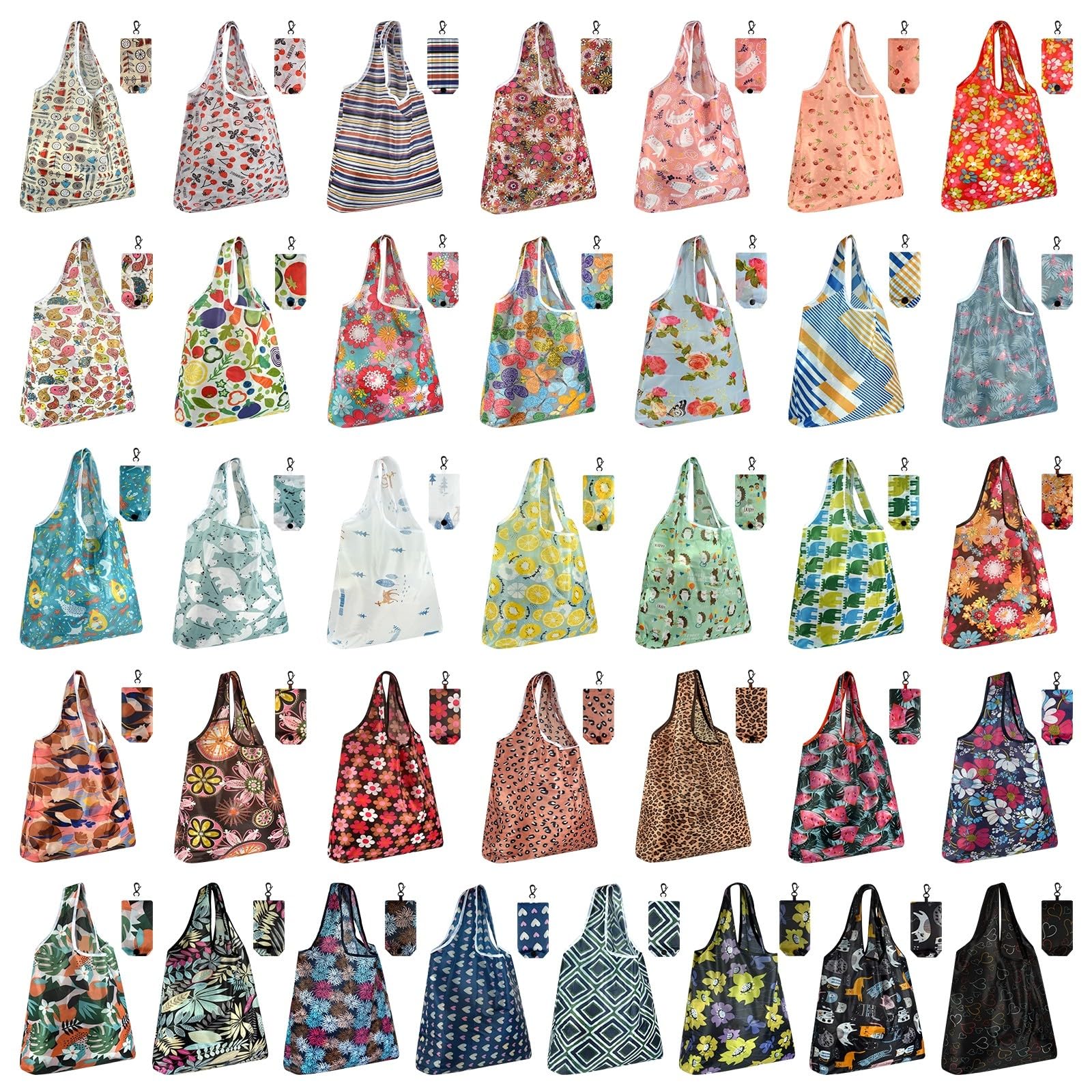 MIAHART Reusable Grocery Bags - Foldable, Cute Tote Bags - Waterproof Nylon