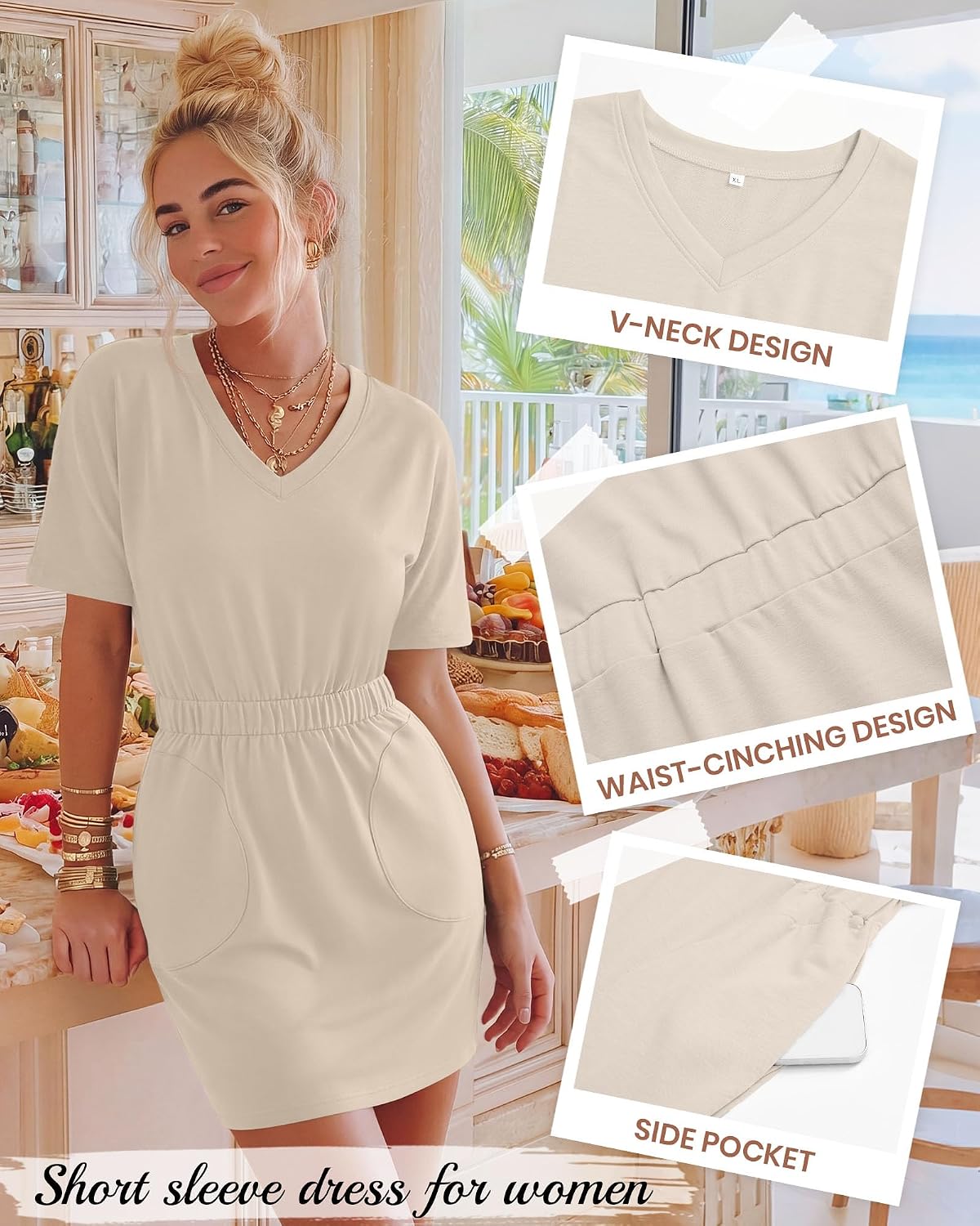 Women V Neck T Shirt Dress with Pockets image 3