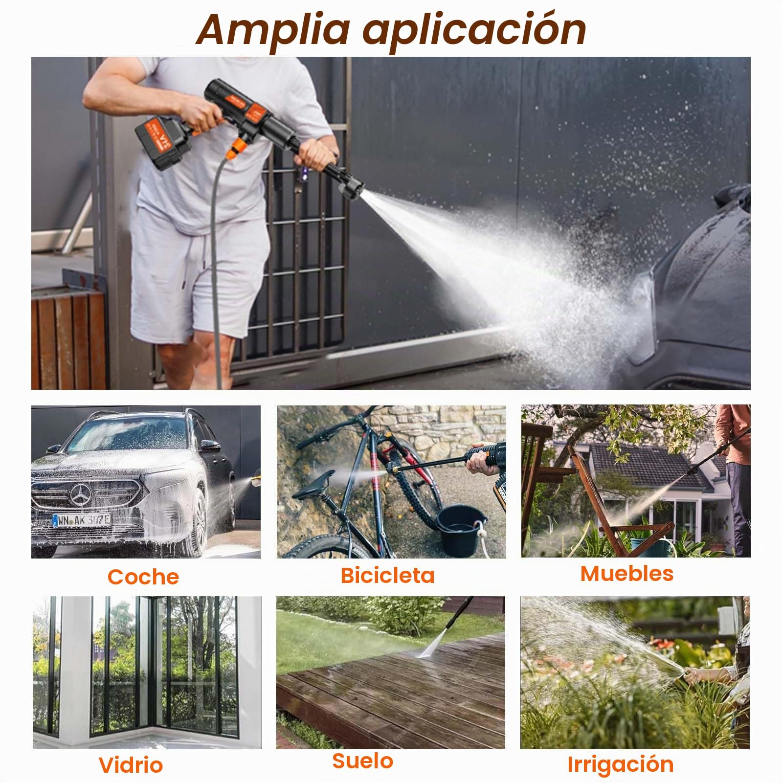 TOPALL Hidrolimpiadora Bateria Portatil,Press & Clean Pistola Lavado,Máximo 45Bar/652PSI,Pistola de Agua a Presión con Batería de 2 * 4.0Ah | Manguera de 8.5M | 6 en 1 Boquilla |Giratoria Boquilla