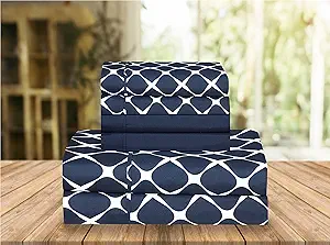 Elegant Comfort Luxury Soft Bed Sheets Bloomingdale Pattern - 1500 Premium Hotel Quality Microfiber Softness Wrinkle and Fade Resistant (6-Piece) Bedding Set, Full, Navy Blue
