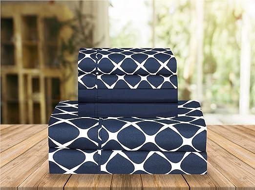 Elegant Comfort Luxury Soft Bed Sheets Bloomingdale Pattern - 1500 Premium Hotel Quality Microfiber Softness Wrinkle and Fade Resistant (6-Piece) Bedding Set, Full, Navy Blue