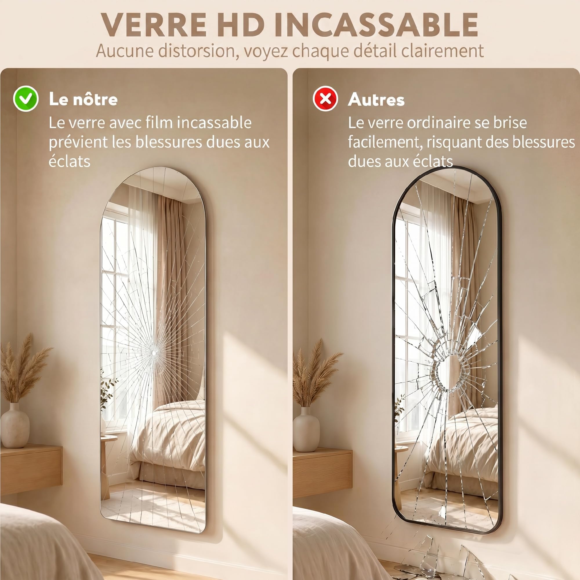 HOMCOM Grand Miroir Mural 120 x 40 cm avec éclairage LED Miroir Pleine Longueur arqué sans carde, Anti-déflagrante, intensité Variable, 3 Couleurs d'éclairage, pour Salon Chambre, Transparent