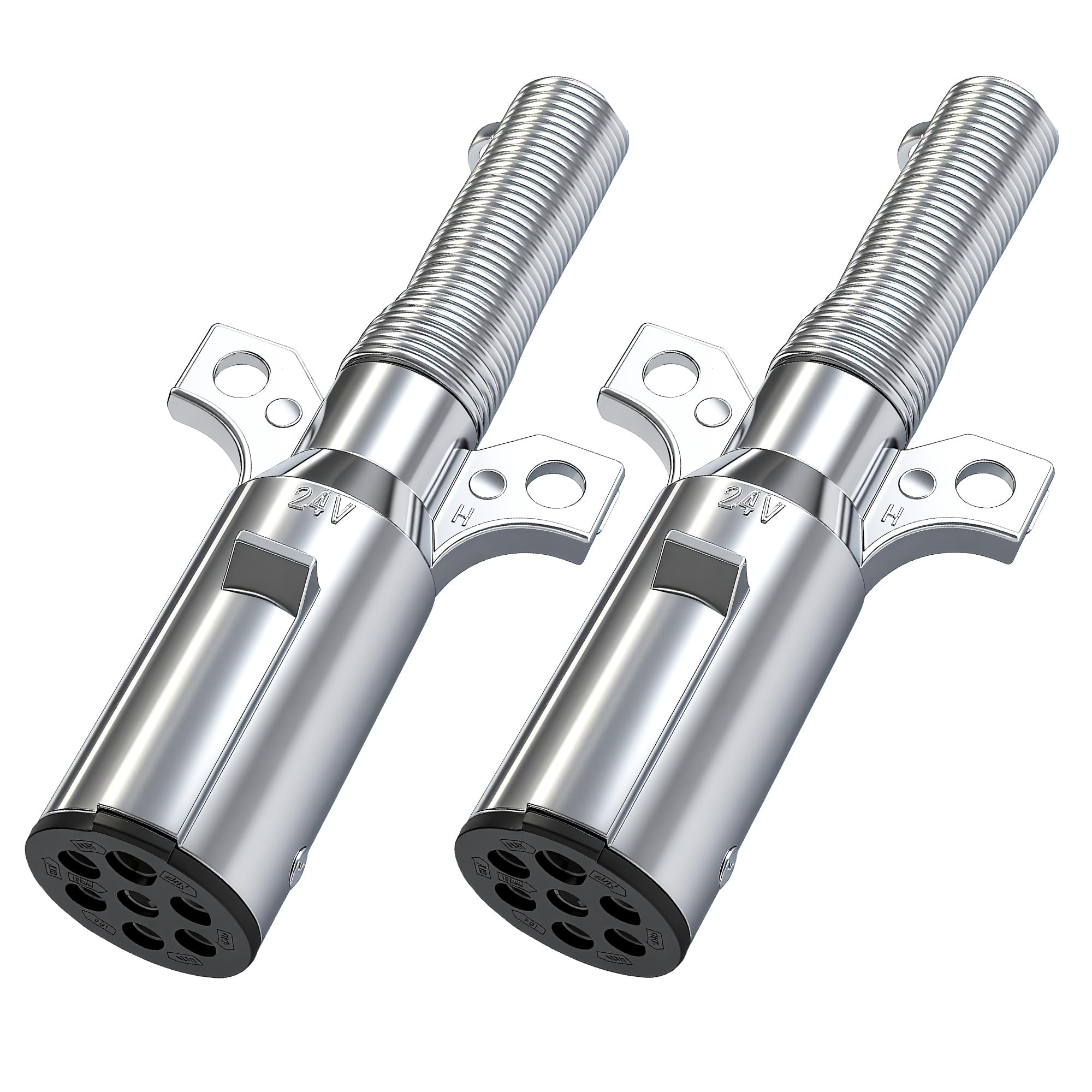 Photo 1 of 2 Pcs 7 Way Round Trailer Plug with Spring Guard for RV Semi Truck Trailer SAE J560 Style Zinc Die-Cast 7-Pin Trailer Connector Replaces 15730