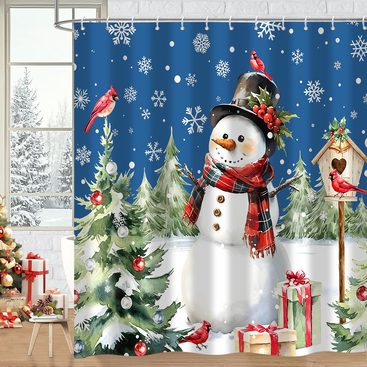 Rideau de douche Noël anti-moisissure en tissu lavable pour éliminer l'humidité cet hiver