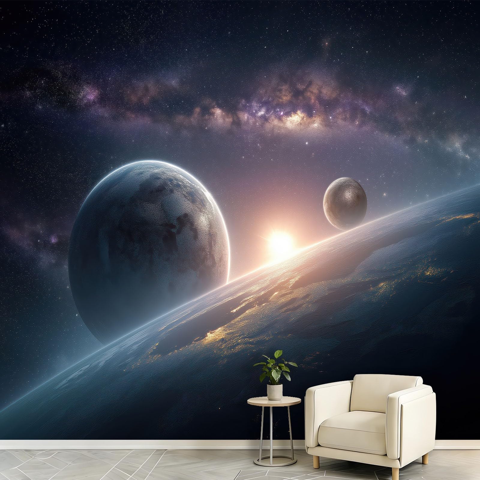 Fototapeta 3D, kosmos, wszechświat, 200 x 140 cm, tapeta na ścianę, tapeta z włókniny, dekoracja ścienna, tapeta ścienna do sypialni, salonu, planety, gwiaździste niebo, galaktyka, mgła