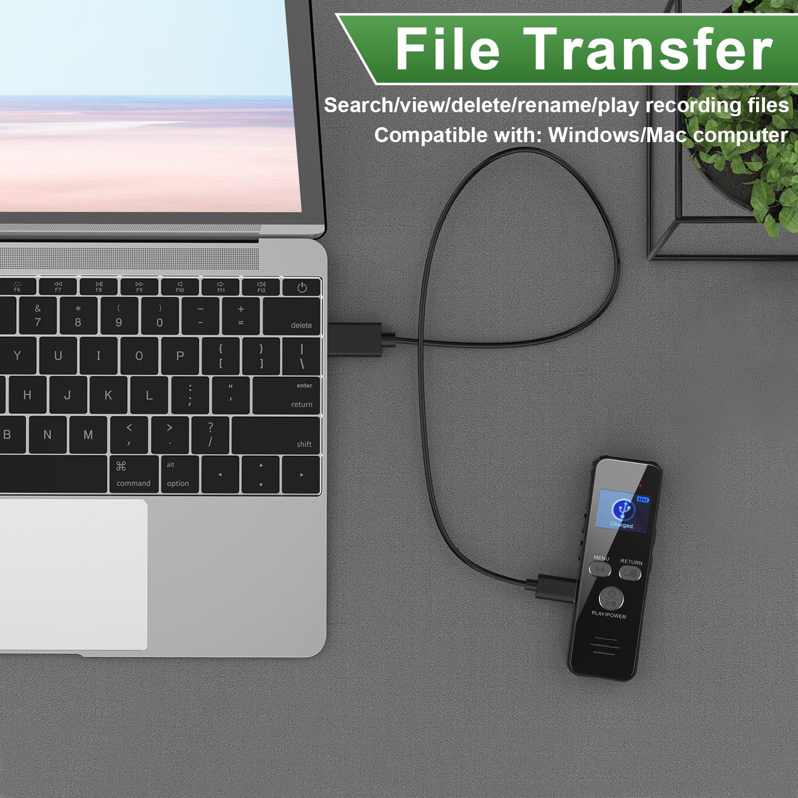 64 GB digitales Diktiergerät, 60 Stunden Akkulaufzeit, sprachaktivierte Aufnahme, Metallgehäuse, One-Touch-Aufnahme, USB-C wiederaufladbar, perfekt für Meetings, Unterricht und Interviews
