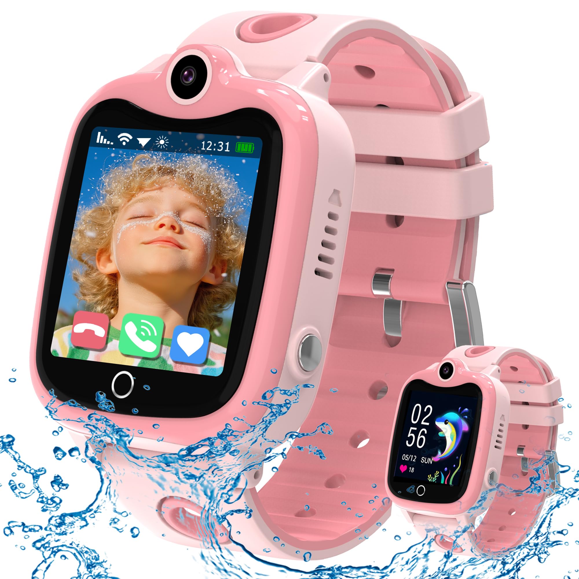 Reloj Inteligente Niño GPS y Llamadas Videollamada Teléfono, 4G Reloj GPS Niños Localizador y Llamadas SOS Chat SMS Juego Despertador Impermeable Modo Clase, Smartwatch Niños con Tarjeta Nano SIM