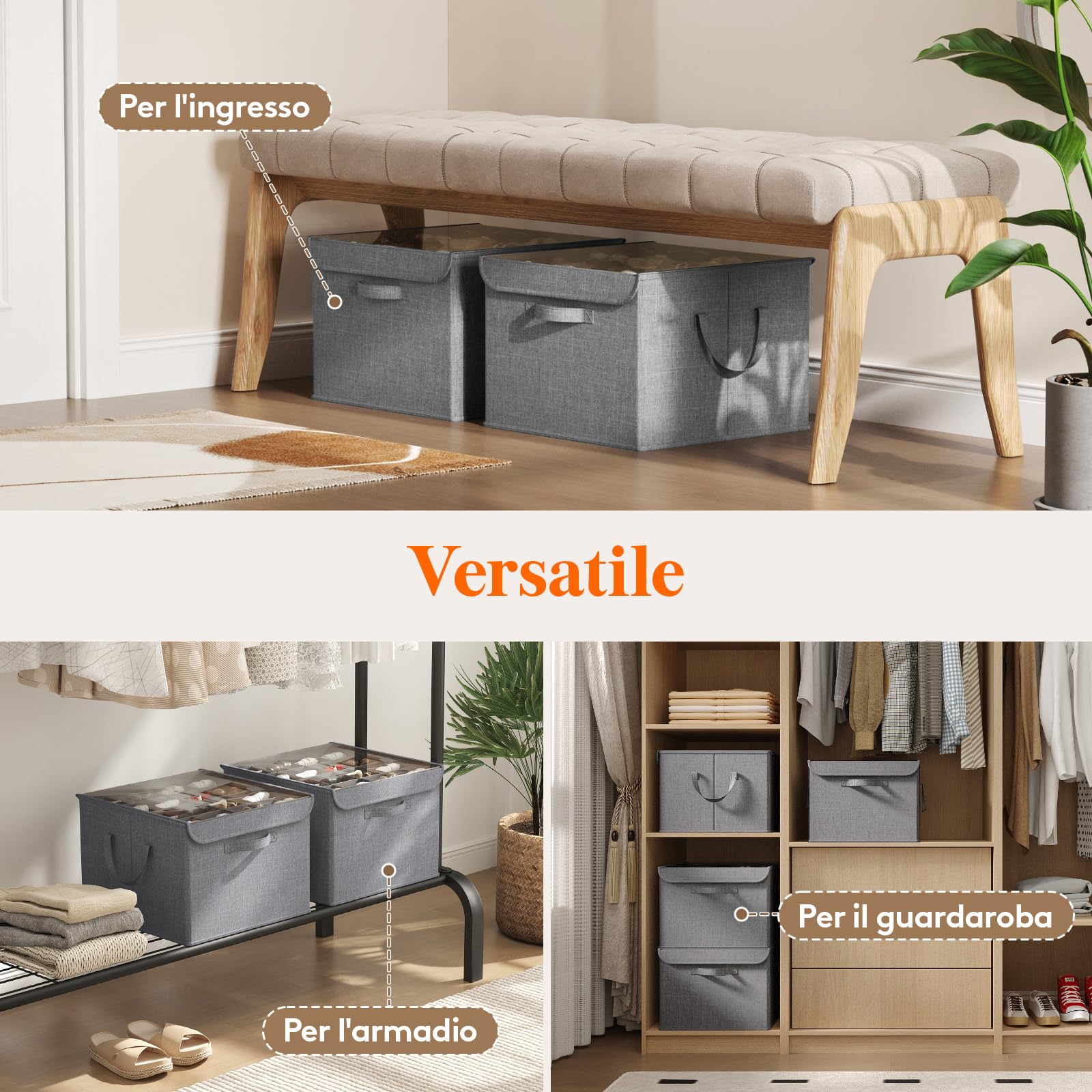 Lifewit Scatola Scarpiera da Armadio, Organizer Scarpe Pieghevole, Divisori Regolabili con Coperchio Trasparente, Porta Scarpe con Supporto Inferiore e Manici Rinforzati, Grigio, 4-16 Paia
