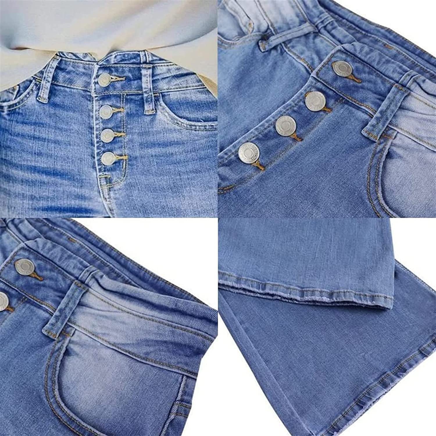 Jeans De Pierna Acampanada Cintura Alta Con Botones Vintage De Los Años 90, Pantalones De Pierna Ancha Tiro Alto Jeans De Mezclilla Azules Elásticos, Classic Pull-On Stretch Denim Bell Bottom Vaqueros