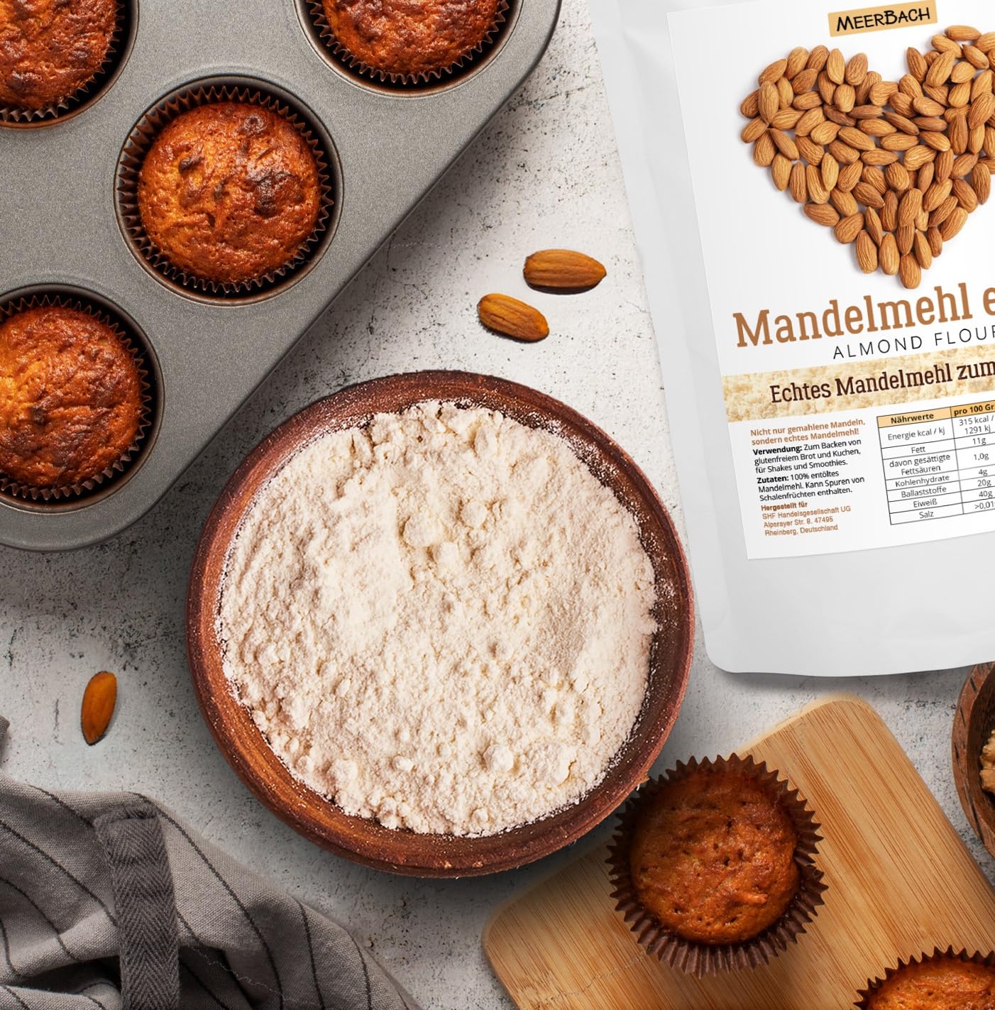 Mandelmehl entölt, 1kg echtes Mandelmehl aus spanischen Mandeln zum Backen, vegan und glutenfrei, 1kg proteinreiches Almond Flour