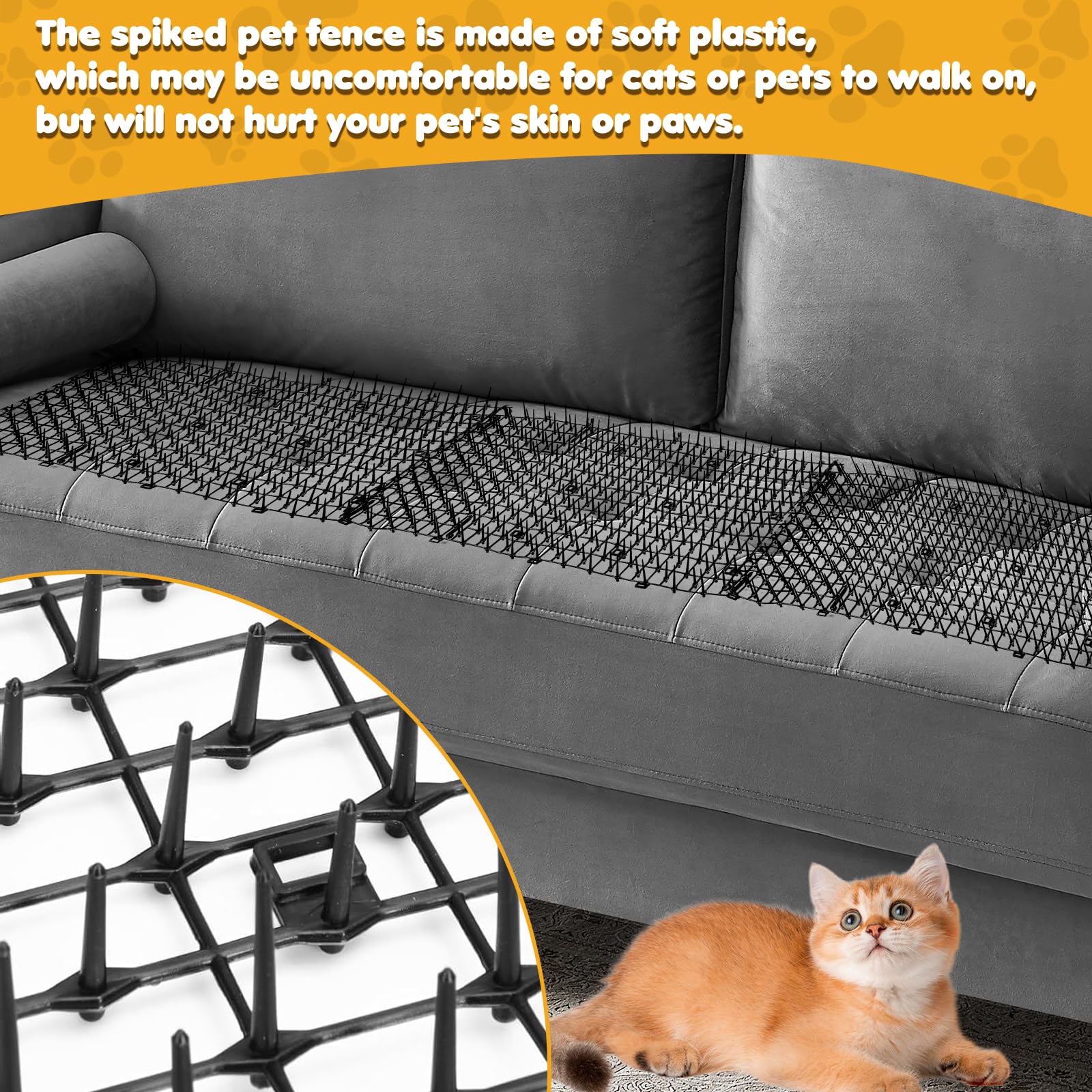 Tappeto Anti Gatto con Punte 30 x 400 cm, 12 Picchetti a U e 15 Fascette, Tappetino Repellente Gatti Dissuasore Barriera per Giardino, Balcone, Piante, Auto e Divano