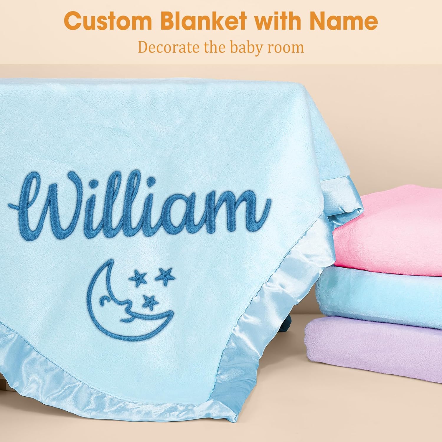 Personalized Baby Blanket with Name, Custom Flannel Swaddle Blankets, Customized Embroidered Receiving Blanket for Boys, Baby Shower Birthday for Newborn - Blue(36" x 36") - Image 3