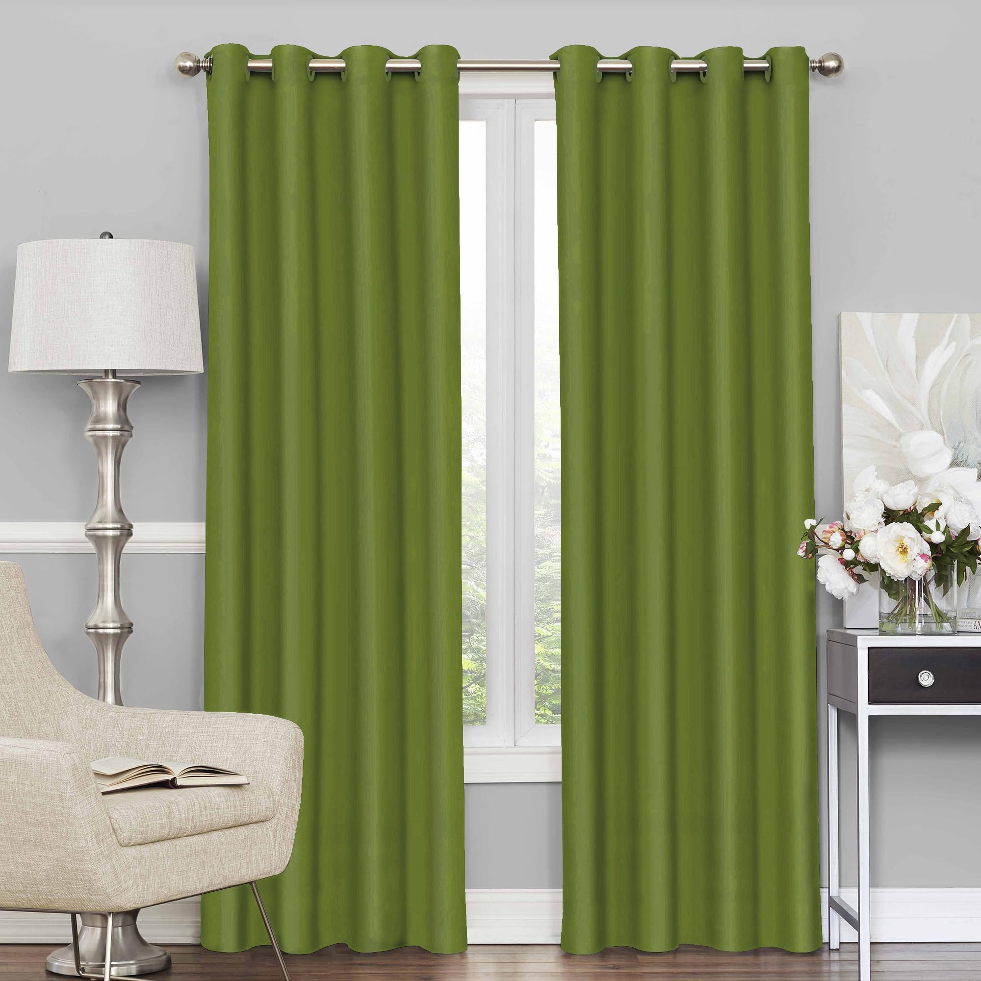 Story@Home 215 CM Premium Faux Silk Solid Pattern 100% Blackout Grommet Door Curtain, Green, Pack Of 2
