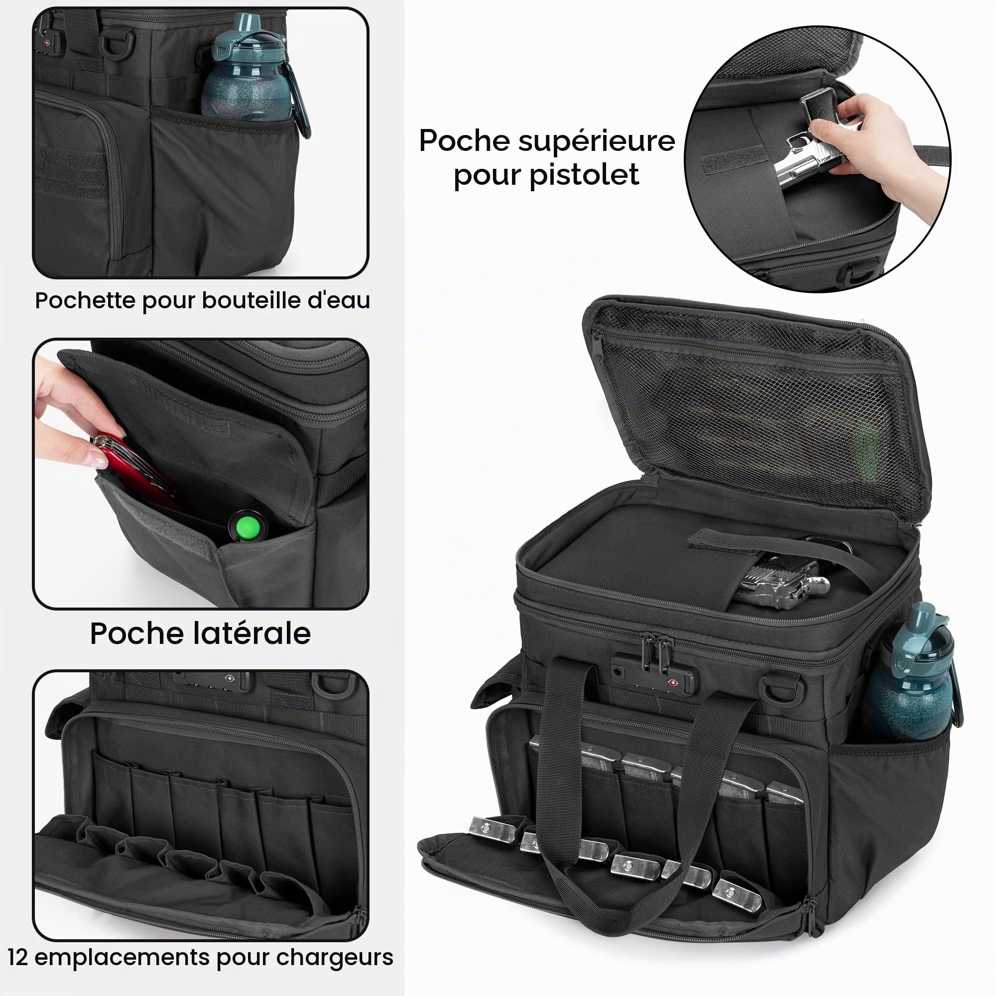 GOBUROS Sac de Tir Tactique pour 2 Petits Étuis pour Pistolet, Multi-Poches