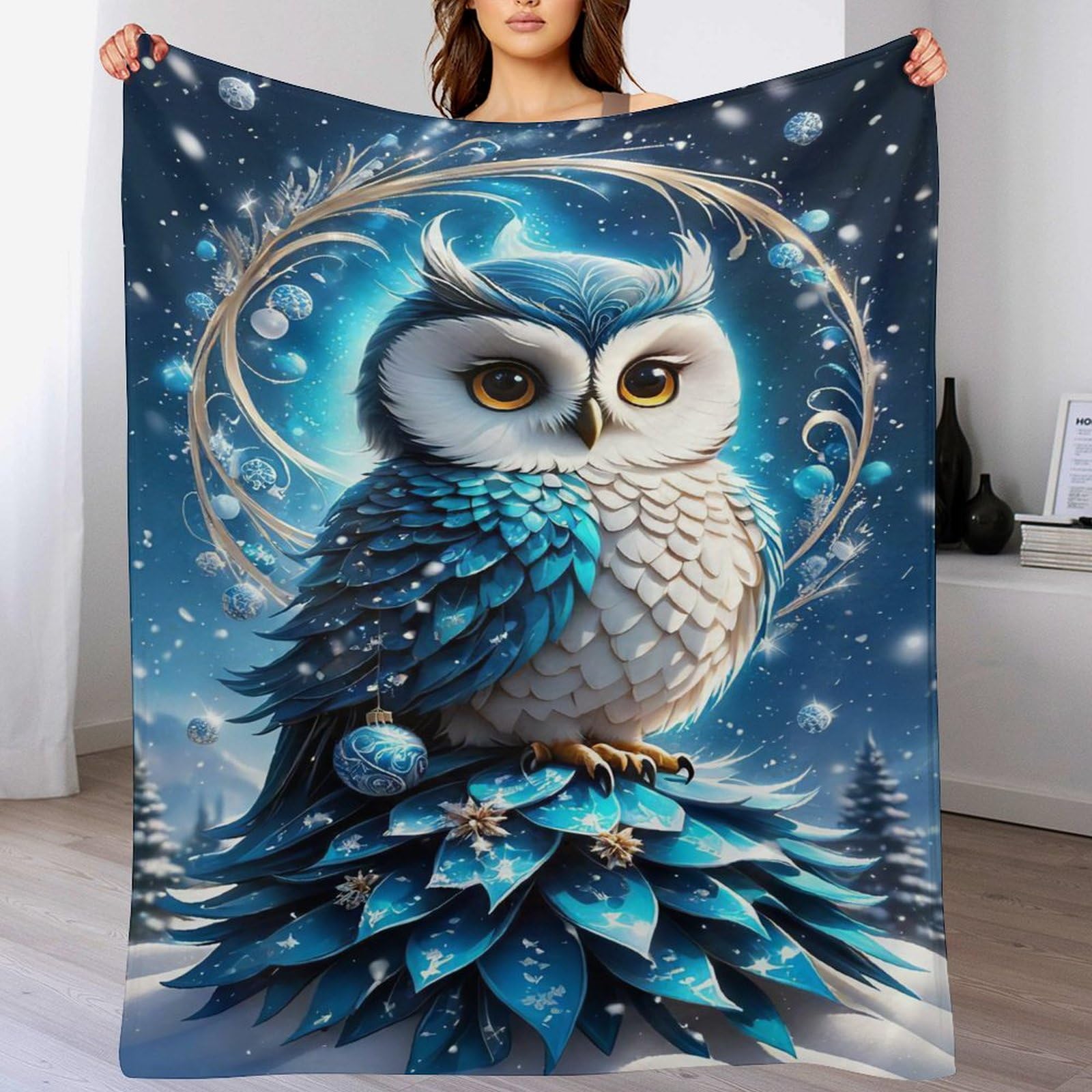 Manta de franela para sofá de búho suave y cálida de 150x200 cm