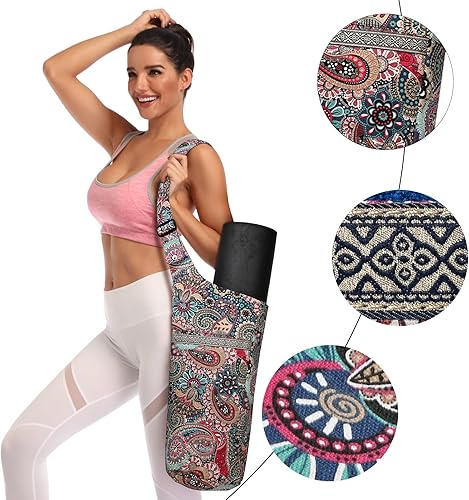 Miniatura 5 de IwIeIaIrI Bolsa para esterilla de yoga con bolsillo de gran tamaño y bolsillo con cremallera, bolsa de yoga con correa de hombro ajustable,