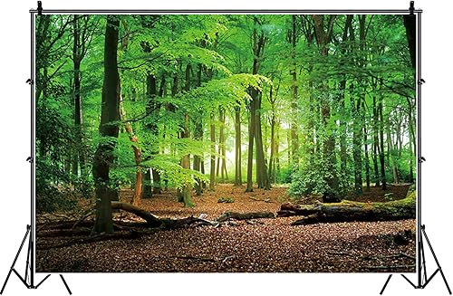 Miniatura 4 de Telón de fondo de bosque pacífico de 10 x 8 pies para fotografía, árboles verdes, fondo de sol para camping, suburbios, picnic, fiesta, decoración