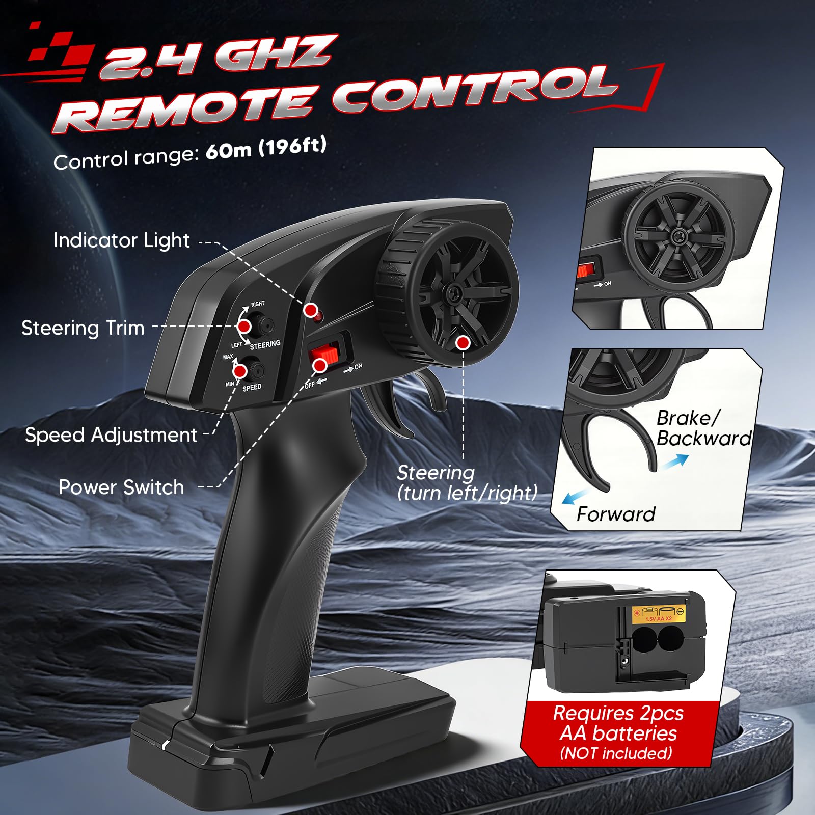 Ferngesteuertes Auto,RC-Auto im Maßstab 1:16, Allrad-Offroad-RC-Truck mit hoher Geschwindigkeit (über 60 km/h), RC-Truck mit zwei wiederaufladbaren 1500-mAh-Akkus und zwei Karosserien (Modell 9500E)