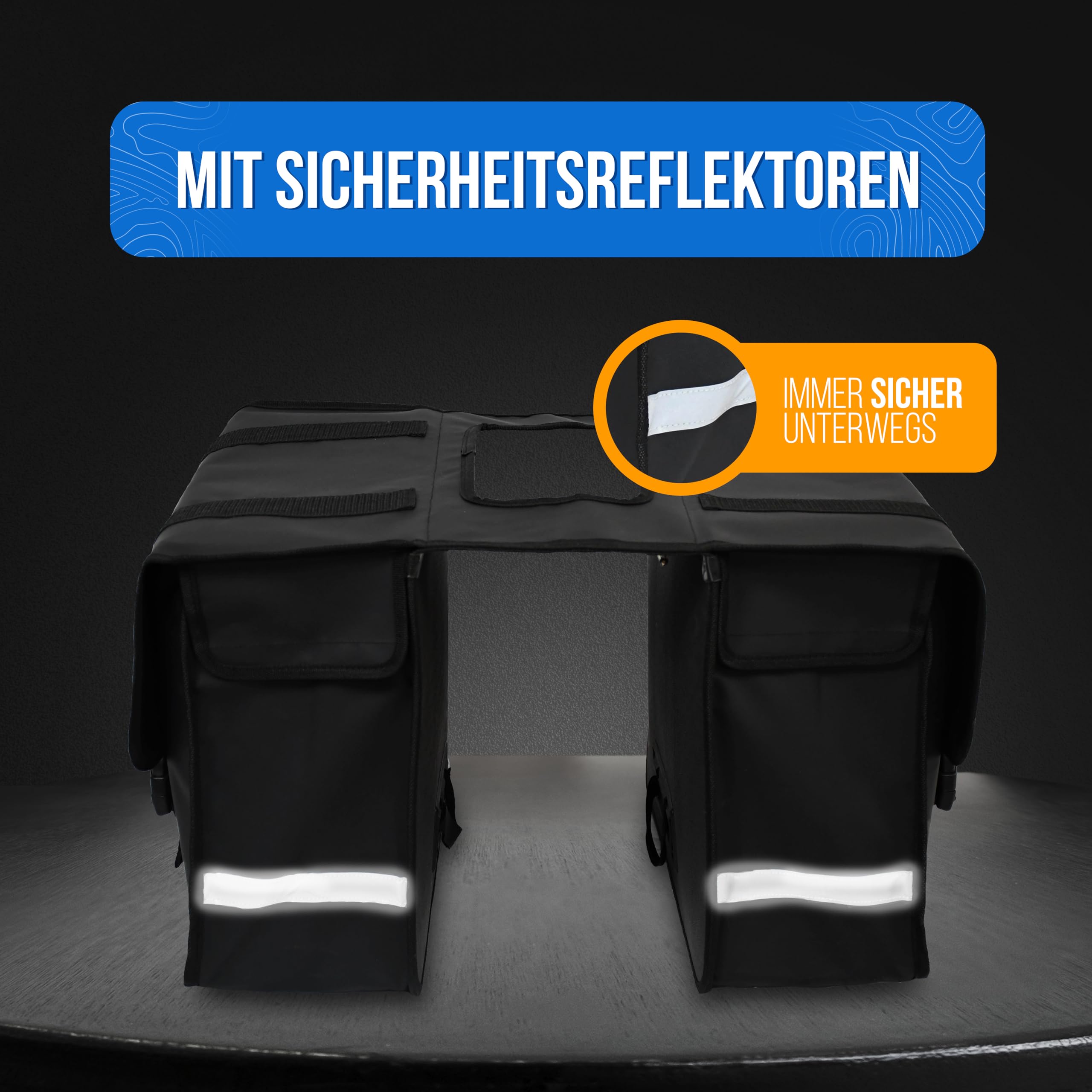 Strex Fahrradtasche Wasserdicht für Gepäckträger 40L - Doppeltasche - Gepäcktasche - Schwarz - Mit Reflektoren - Elektrofahrrad
