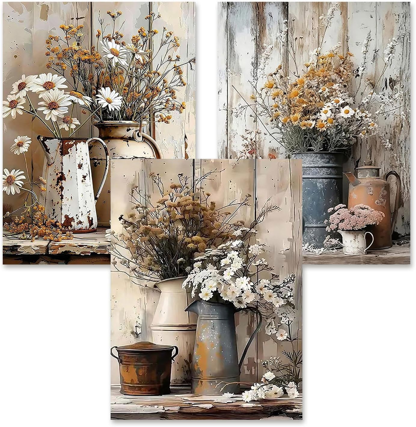 Yunruily 3 Pcak Flowers Paint by Numbers for Adults - Flowers Painting by Numbers for Adults,Flower Adult Paint by Numbers Perfect for Gifts and Home Wall Decor 12x16inch