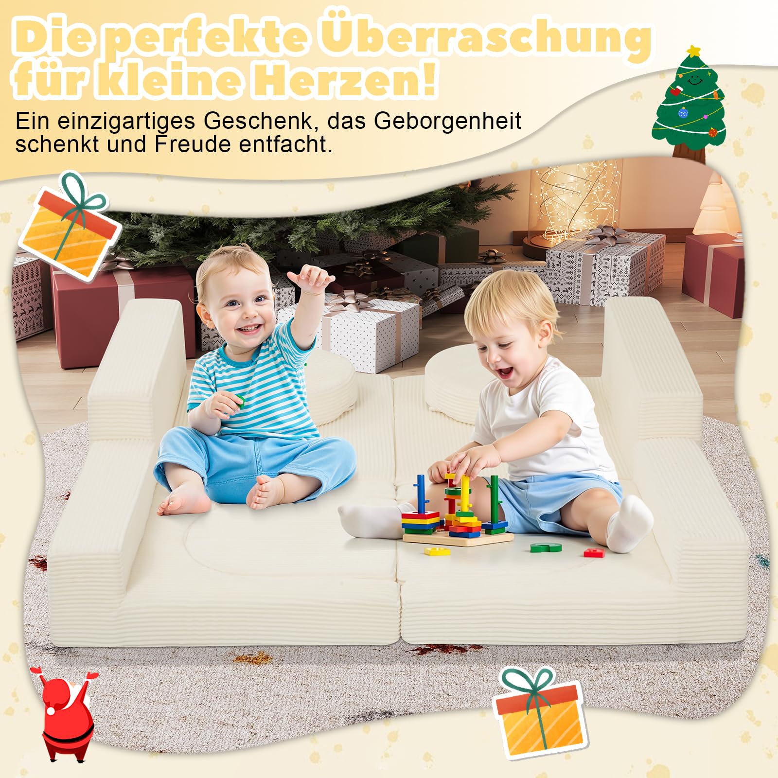 MeMoreCool Modulsofa 8-teilig Cord – Weiche Schaumstoff-Sitzlandschaft für Kinderzimmer & Wohnzimmer Flexibel anpassbar | Waschbare Bezüge | Kindersicheres Lounge-Sofa für Spielen & Entspannen, Beige