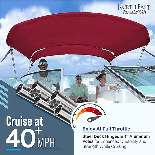 Miniatura 4 de Bimini Tops de 3 lazos para barcos, a prueba de decoloración, postes de apoyo, bota de almacenamiento, lona marina 900D, toldo para barco, cubierta