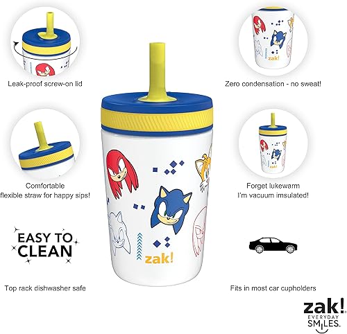 Miniatura 7 de Zak Designs Sonic the Hedgehog Kelso - Vasos para niños pequeños para viajes o en casa, taza de acero inoxidable aislada al vacío de 12 onzas con