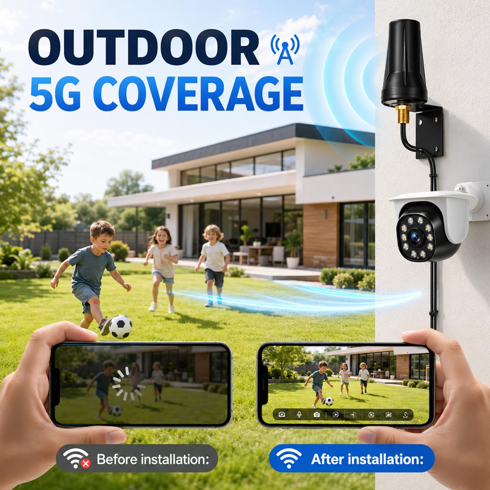 Antenne MIMO 5G LTE pour extérieur, 600-6000 MHz, bande complète, omnidirectionnelle, 5 dBi avec 2 câbles BMR100 de 5 m, compatible avec adaptateur SMA, double antenne pour routeur, amplification du