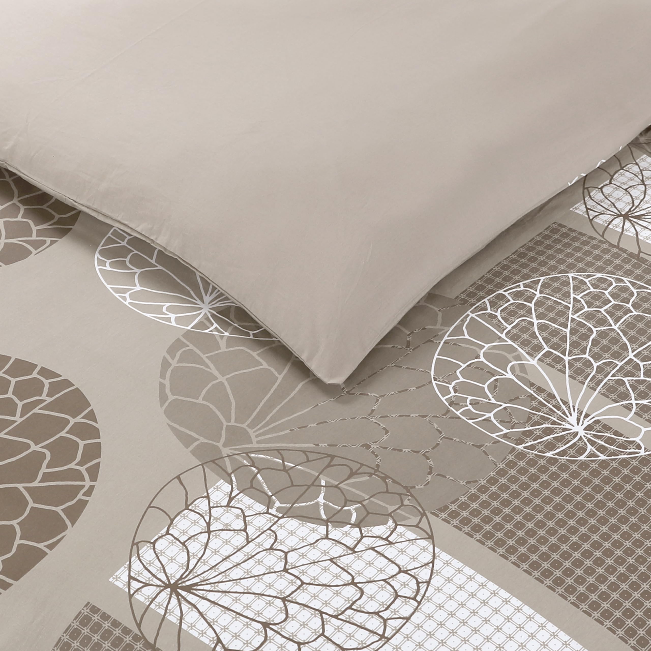 Vision - Parure de lit Adèle -100% Coton - Beige - Set de Housse de Couette 200x200 cm avec 2 taies d'oreiller pour lit 2 Personnes - Fibres Naturelles - Certifié Oeko-Tex