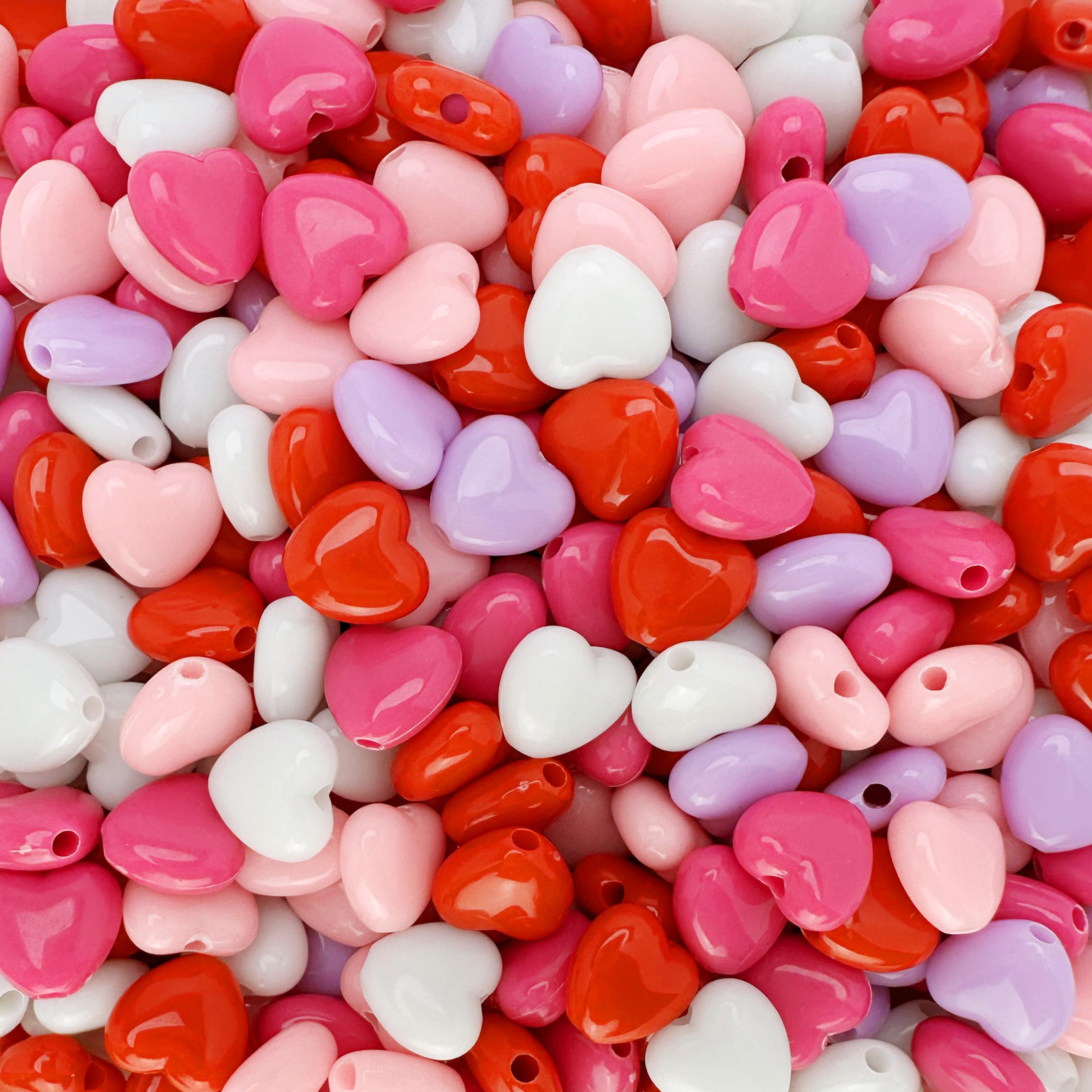 500 Heart Shaped Acrylic Beads 10mm x 11mm Beads with 2.1mm Hole, Mixed Colors