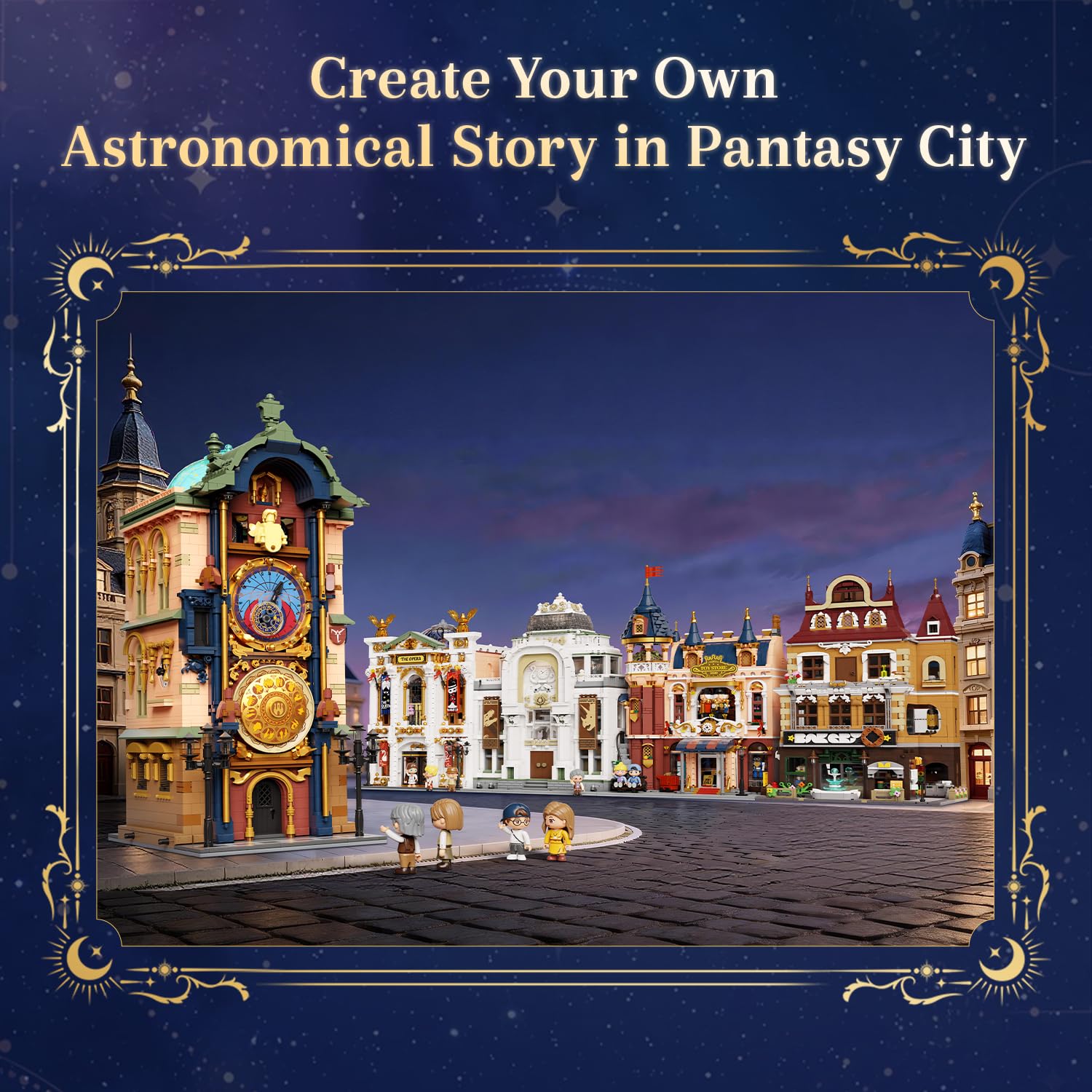 PANTASY Praski Zegar Astronomiczny Zestaw Klocków z Silnikiem i LED, Gotycki Model Architektoniczny, Ruchome Mechaniczne Tarcze, Kolekcjonerski Model dla Dorosłych