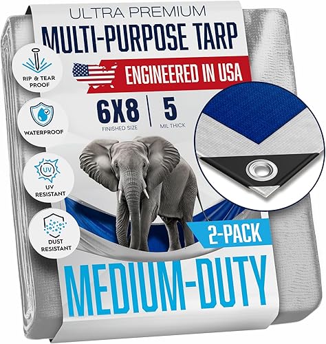 Miniatura 10 de Lona de 8 x 10 pulgadas, lona de plástico impermeable de polietileno de 5.5 mil de grosor con ojales de metal cada 18 pulgadas, refugio de lluvia de