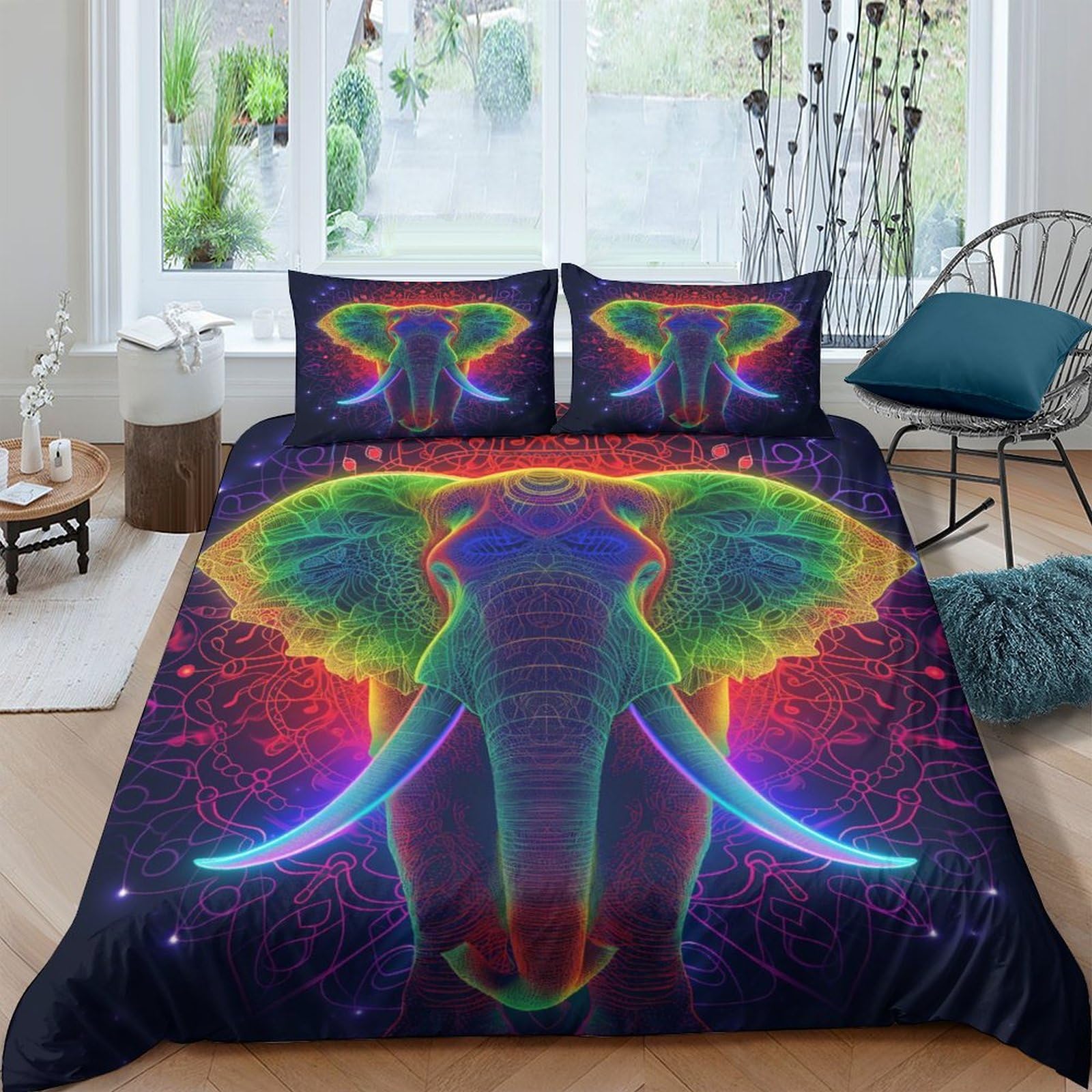 3D Printed Elephant Duvet Cover Sets Bedding Sets Quilt Covers Zipper Closure Comforter Cover Microfibre Duvet Cover 3 Pieces Duvet Cover Set for Teens And Adults Quilt Cover Set Double（200x200cm）