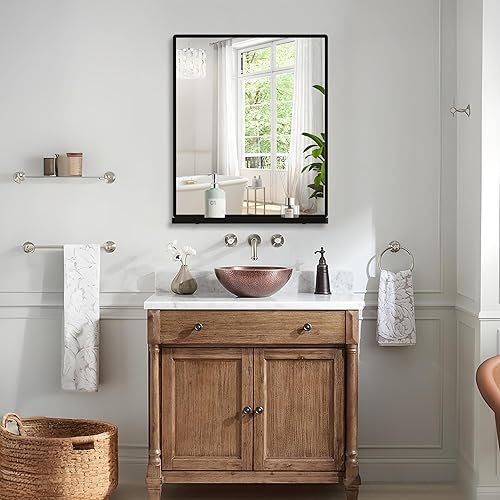 Miniatura 2 de WONSTART Espejo de pared negro con estante espejos rectangulares de baño modernos para pared con marco de metal colgante horizontal 358 x 3078