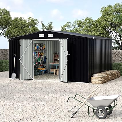 8x10FT Outdoor Metal Storage Sheds, Metal Garden Sheds & Outdoor Storage, MetalTool Shed with Lockable Door & Air Vents for Backyard Garden Patio Lawn