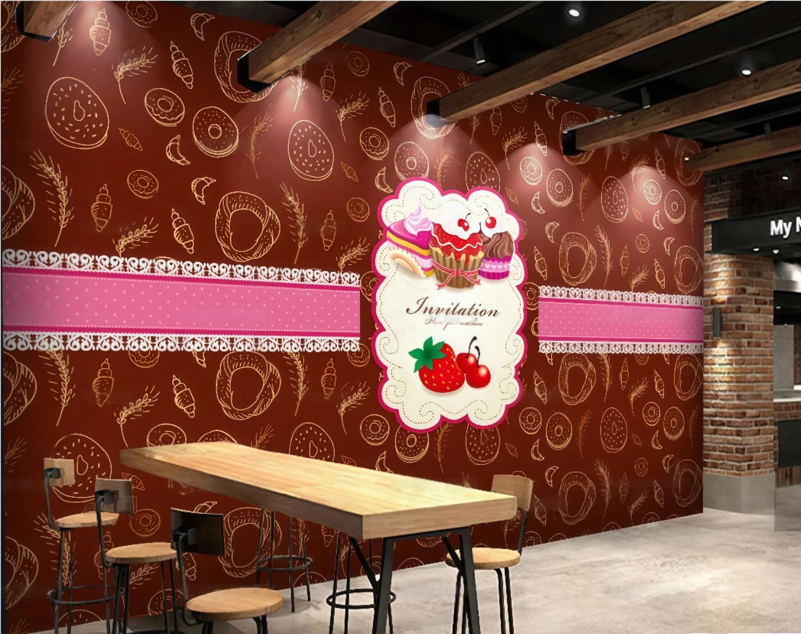 XDOUBAO Wallpaper Hand-Painted Bakery Shop, Pastry Room, Dessert Cake Theme, Shopping Mall Afternoon Tea, Western Restaurant Background Wall Wallpaper, Coffee Shop Mural,3D,350x245cm
