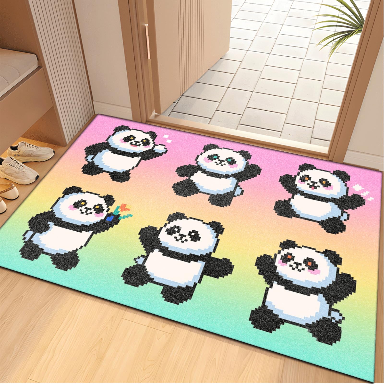 Paillasson Exterieur Entree Panda Orange Mignon Tapis Entree Interieur Facile à Nettoyer Paillasson Interieur Antidérapant Lavable en Machine pour Chambre Cuisine Couloir 80x120 cm