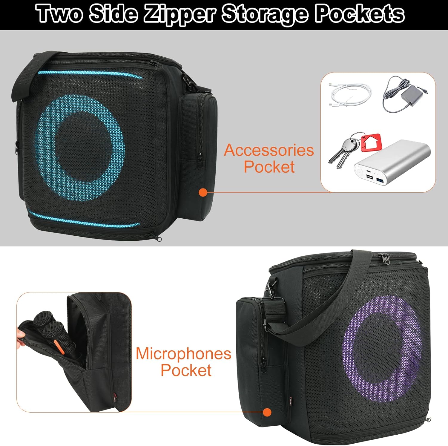 TXEsign Carrying Case Speaker Bag Compatible with JBL PartyBox Encore 2 Party Speaker, Protective Case Mesh Storage Bag with Shoulder Strap and Two Sides Accessories Pockets - Image 4